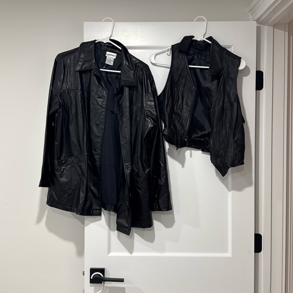 Fashion Bug Black Leather Jacket and Vest Set